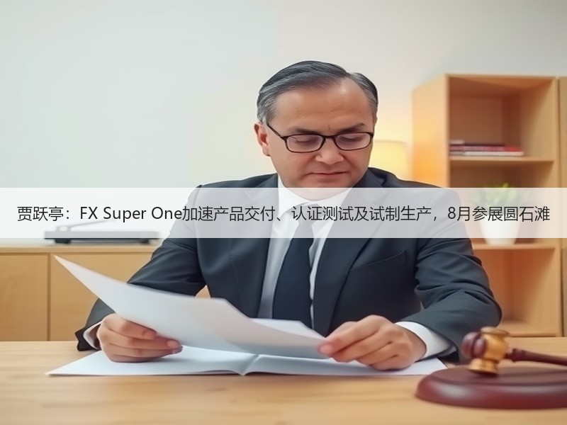 贾跃亭：FX Super One加速产品交付、认证测试及试制生产，8月参展圆石滩
